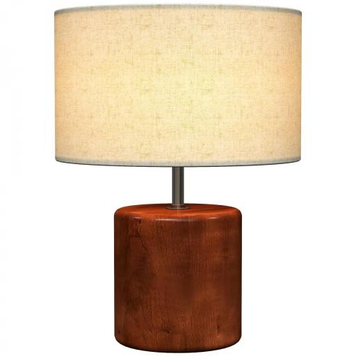 Lámpara de Mesa Rústica Lámpara de Mesita de Noche con Base de Madera Pantalla de Lino Interruptor Basculante Marrón [9]