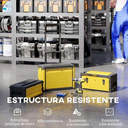 Caja de Herramientas con Ruedas Apilable Carro de Herramientas de Acero con Bandeja Mango Telescópico Amarillo y Negro [9]