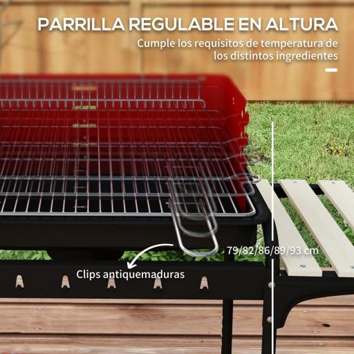 Barbacoa de Carbón con Ruedas Parrilla Ajustable en Altura Estantes y 6 Ganchos 103x47x95 cm Rojo y Negro [7]