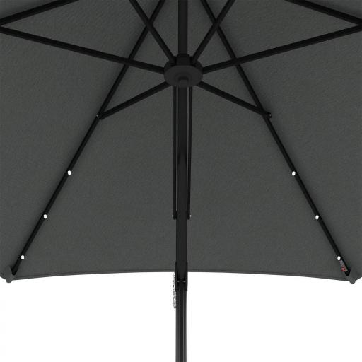 Sombrilla Excéntrica de 3 m con Luces LED con Manivela y Base Cruzada para Exterior Patio Terraza Gris Oscuro [7]