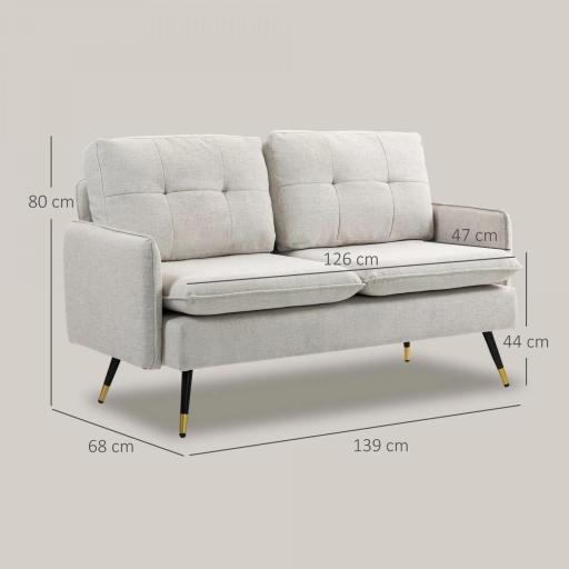 Sofá de Salón de 2 Plazas Moderno con 4 Cojines Reposabrazos y Patas de Acero Carga 240 kg 139x68x80 cm Crema [1]