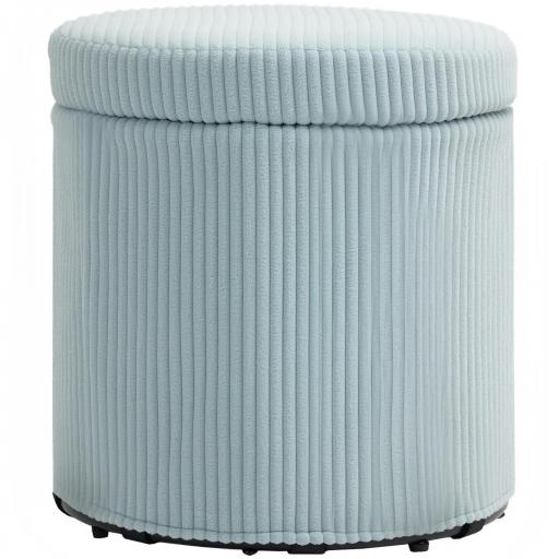 Puff con Almacenaje Redondo Tapizado en Pana con Estructura de Acero Estable y Acolchado Suave Ø40x41 cm Azul Claro [2]