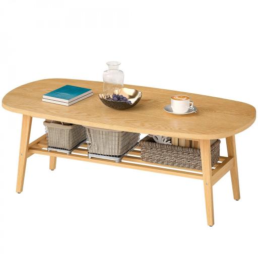 Mesa de Centro Moderna Mesa Baja con Estante Abierto y Patas de Madera para Salón Carga 100 kg 120x60x42cm Natural [9]