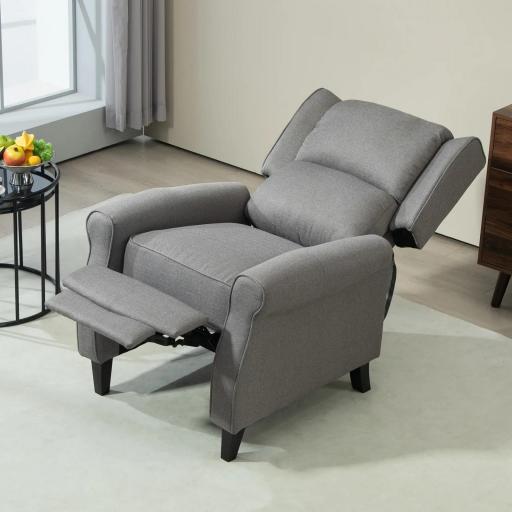 Sillón Relax Reclinable Manual Tapizado en Lino Sintético con Reposapiés Retráctil Carga 150 kg Gris [3]