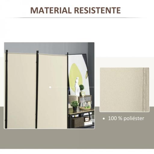 Biombo Separador de Ambientes de 3 Paneles 253x50x182 cm Divisor de Habitación Plegable con 6 Pies de Metal Beige [2]