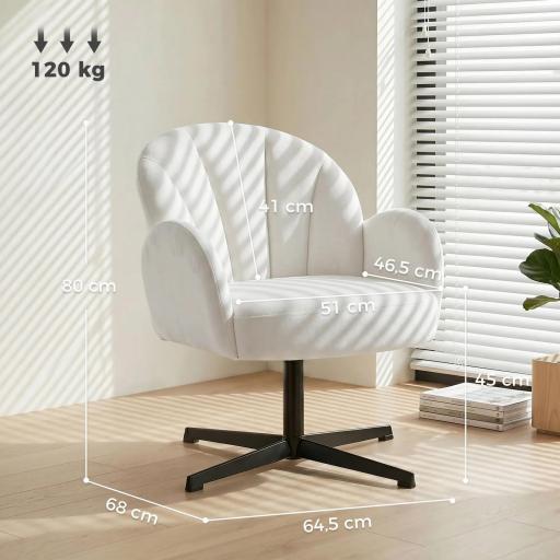 Sillón de Salón Giratorio Butaca de Salón Tapizada Terciopelo con Respaldo en Forma de Concha Cojín con Resortes Crema [2]