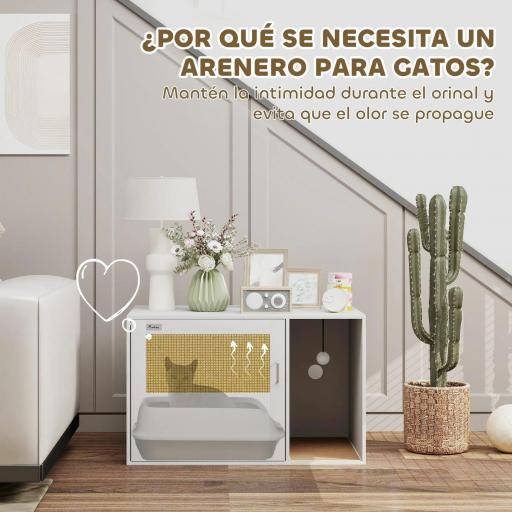 Mueble Arenero para Gatos Arenero para Gatos con Almohadilla para Rascar y Puerta de Ratán 80x50x50 cm Blanco [1]