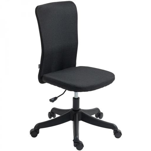 Silla de Oficina con Ruedas Altura Ajustable y Tapizado en Lino Sintético para Oficina o Estudio 53x43x85-93 cm Negro [8]