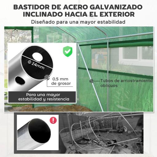 Invernadero de Túnel 4x3x2 m con 2 Ventanas Cubierta de PE Anti-UV y 1 Puerta Enrollable con Cremallera Verde [6]