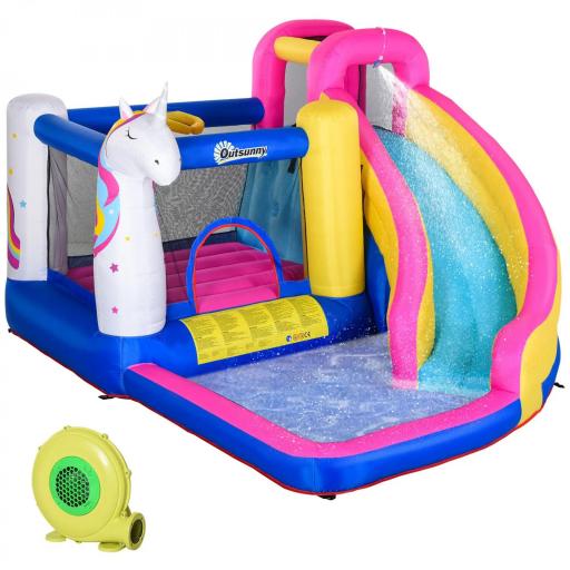 Castillo Inflable Infantil en Forma de Unicornio con Tobogán Piscina Cama de Salto Inflador 360x305x210 cm Multicolor [9]