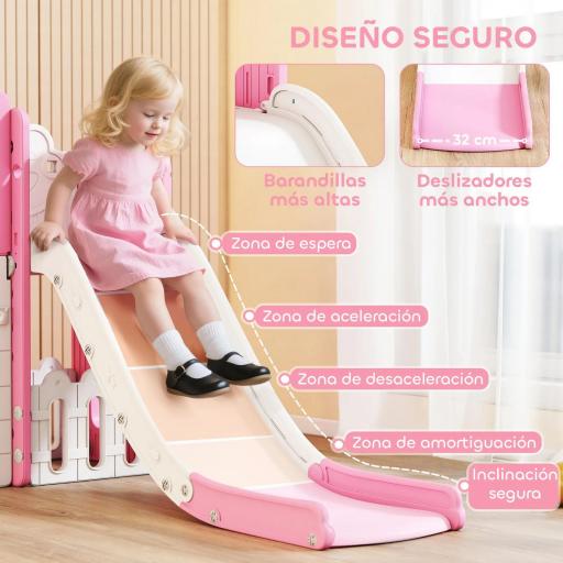 Tobogán Infantil 7 en 1 Temática de Rana con Aro de Baloncesto Túnel Pizarra Telescopio Escalador y Cajas Rosa [3]