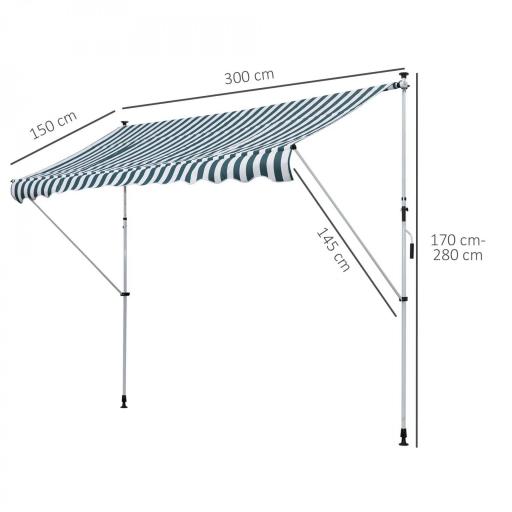 Toldo Manual Retráctil 300x150x170-280 cm con Altura Ajustable Manivela y Protección Solar para Terraza Verde [1]