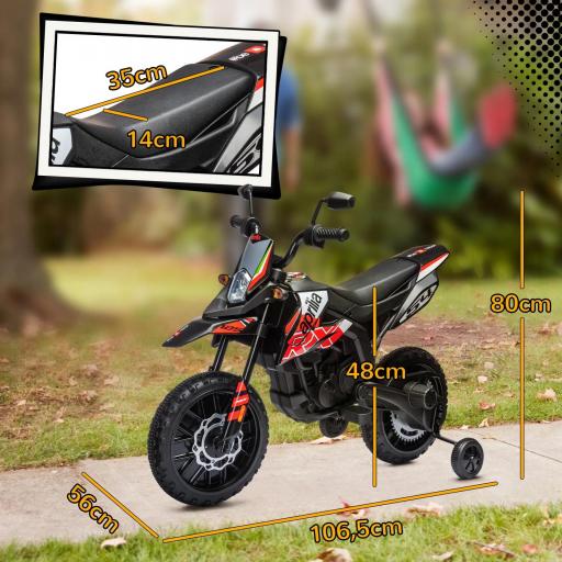  Moto Eléctrica para Niños 12V con Licencia Aprilia con Ruedas Auxiliares Desmontables 6 km/h Suspensión Trasera Rojo [6]