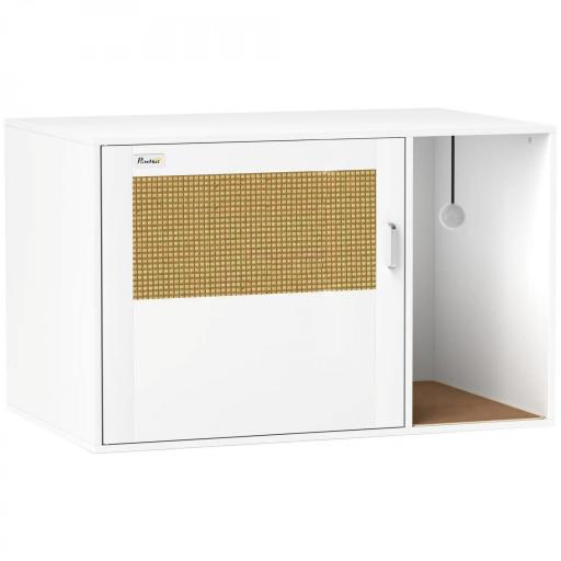 Mueble Arenero para Gatos Arenero para Gatos con Almohadilla para Rascar y Puerta de Ratán 80x50x50 cm Blanco [8]