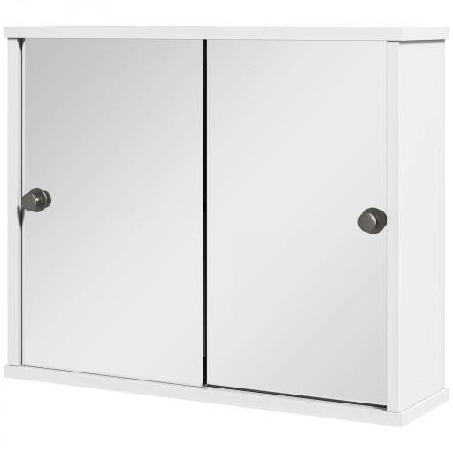 Armario con Espejo de Pared con Estante Ajustable y Puerta Corredera Doble para Lavabo 55x15x45 cm Blanco Brillante [6]