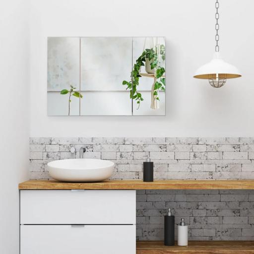 Armario de Baño con Espejo 3 Puertas y Estantes Ajustables para Aseo Estilo Moderno 90x60x13,5 cm Roble