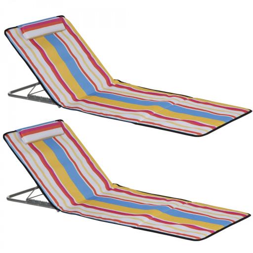 Set de 2 Esterillas de Playa Plegables 124x53x45 cm con Respaldo Ajustable y Reposacabezas Esteras de Playa Portátil de Tela Oxford Acero con Bolsa de Transporte para Balcón Jardín Multicolor [6]