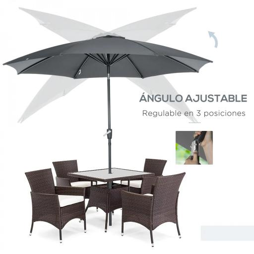 Sombrilla de Jardín con Manivela y Techo Inclinable y para Patio Terraza Exterior Ø300x252 cm Gris [4]