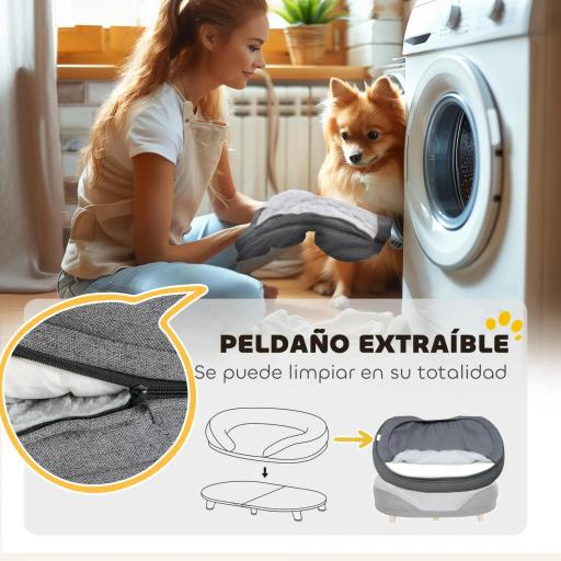 Sofá para Mascotas con Parte Superior Desmontable Funda Lavable y Patas de Madera Carga 25 kg 90x78x25 cm Gris [4]