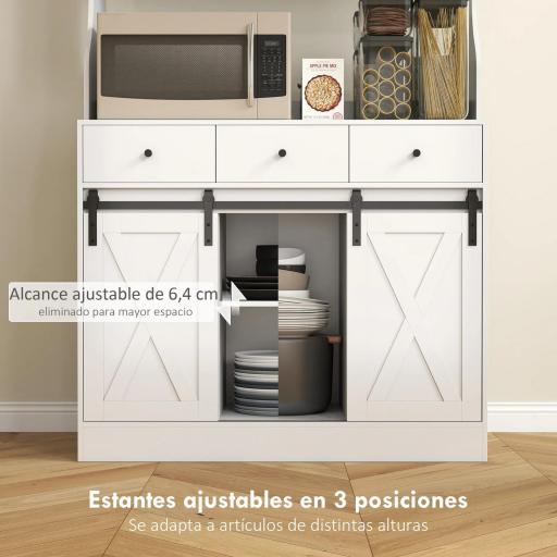 Alacena de Cocina con 2 Puertas Corredizas 3 Cajones Encimera para Microondas y Estantes Ajustables Blanco 93,5x40x180cm [4]