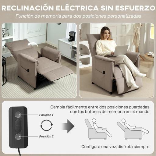 Sillón Reclinable con Motor sin Escobillas Reposapiés Tapizado Resistente y Bolsillos Laterales 80x83x104 cm Marrón [6]