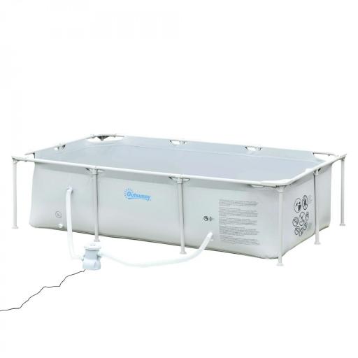 Piscina Desmontable Tubular 252x152x65 cm 2163L con Depuradora de Cartucho 1200L/H Piscina Rectangular de Exterior para Adultos y Niños Gris [8]