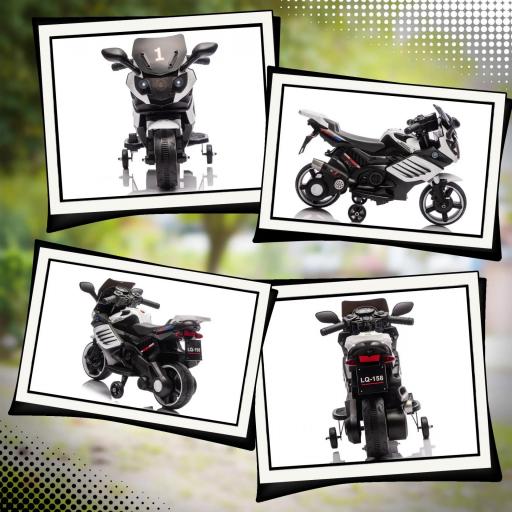 Moto Eléctrica para Niños 6V con Ruedas de Apoyo Música Faro para Niños de 18-36 Mesas Blanco [1]