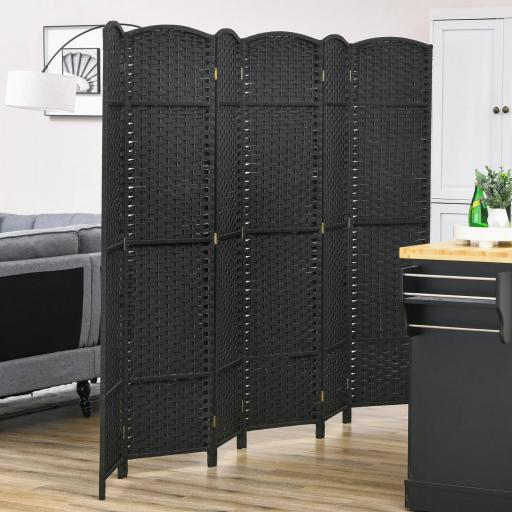 Biombo Separador de Ambientes de 6 Paneles Biombo Plegable 240x170 cm para Salón Dormitorio Oficina Negro [4]