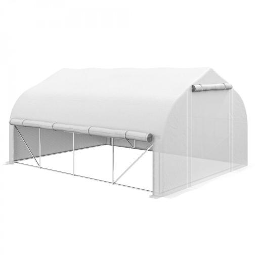Invernadero de Túnel 4x3x2 m con Puerta de Malla y 8 Ventanas con Techo Puntiagudo Cubierta de PE Blanco [8]