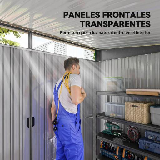 Cobertizo de Jardín Exterior 4,5 m² 260x194x200 cm con Paneles Frontales Transparentes y 2 Puertas Corredizas Gris [6]
