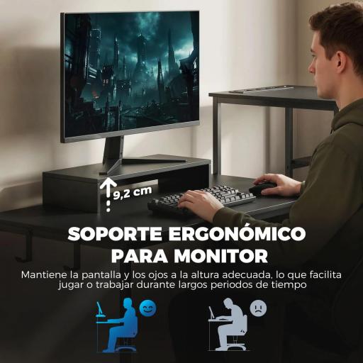 Mesa Gaming Doble de 244 cm con Estación de Carga Puertos USB Soportes para Monitor Cajones de Tela Negro [2]