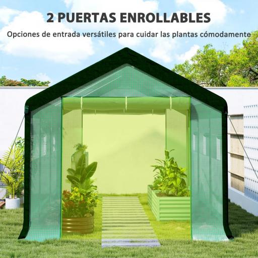 Invernadero de Túnel 6x3x2,8 m con 6 Ventanas Cubierta de PE Anti-UV y 2 Puertas Enrollables con Cremallera Verde [5]