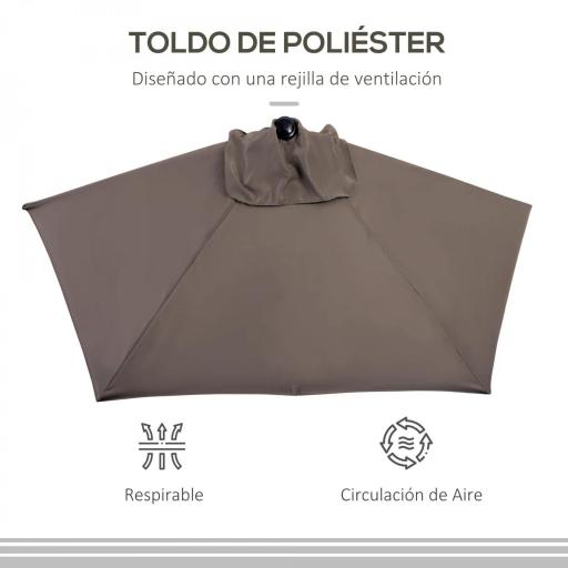 Sombrilla 269x138x236 cm Parasol de Jardín con Manivela y Forma Semicircular Tela Poliéster 180 g/m² para Exterior Terraza Patio Piscina Café [3]