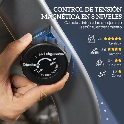 Bicicleta Estática Reclinada Resistencia Magnética de 8 Niveles Pantalla LCD con Pulsómetro Volante de Inercia de 3 kg Portabotellas Asiento Ajustable 121,5-para Casa 136x62,5x98 cm Gris [6]