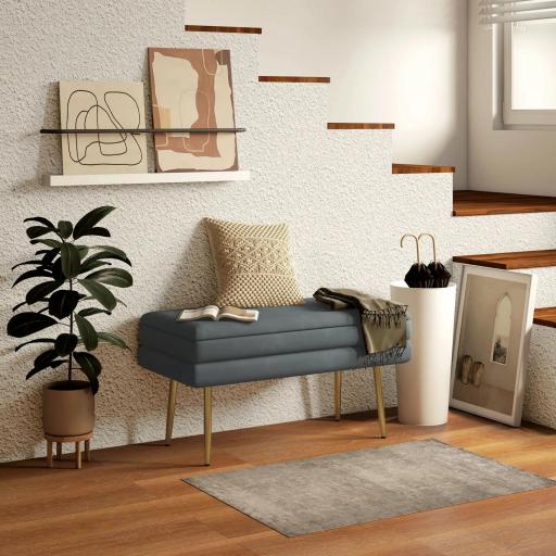 Baúl de Almacenaje para Dormitorio 30L Tapizado en Terciopelo con Patas de Acero 79,5x37,5x43 cm Gris Oscuro