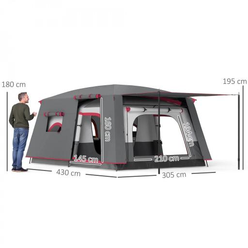 Tienda de Campaña Familiar 5 Personas con 2 Habitaciones Zona de Estar y Protección Impermeable 430x305 cm Rojo [1]