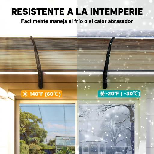 Marquesina Exterior para Puertas y Ventanas 303x96x27 cm con Soporte de Aleación de Aluminio PP Policarbonato Marrón [4]