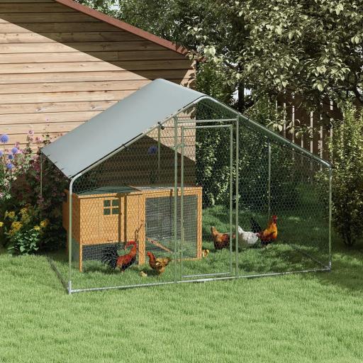 Corral para Gallinas Gallinero Metálico Grande de 3x1,7x1,9 m con Cubierta Impermeable y Anti-UV Plata [3]