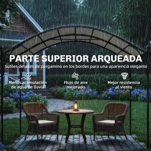 Pérgola de Jardín 3x3 m con Dosel UV30+ Estructura de Metal Galvanizado Techo Arqueado Pabellón para Exterior Crema [2]