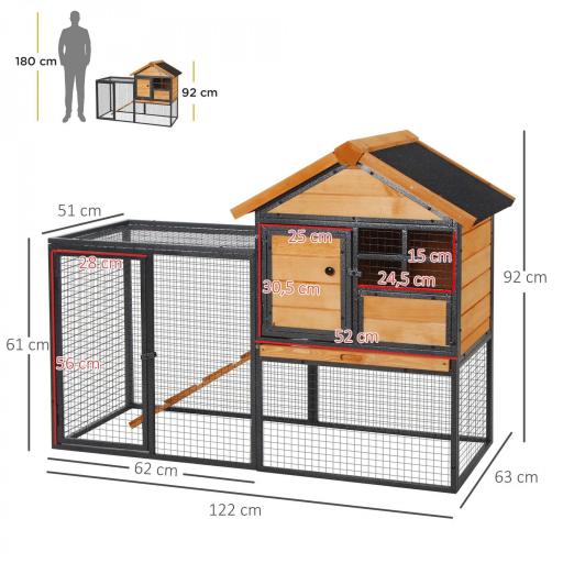 Conejera de Exterior Jaula para Mascotas Pequeñas 2 Niveles con Rampa Bandeja Extraíble de Madera y Metal 122x63x92 cm para Conejos Cobayas Madera y Gris [1]