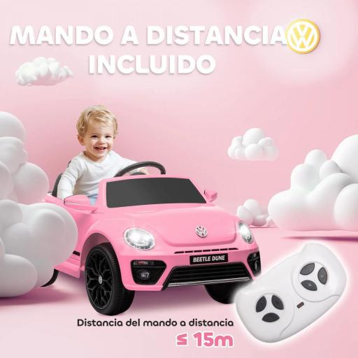 Coche Eléctrico para Niños de +3 Años Volkswagen Beetle con Batería 12V Mando a Distancia Faros Bocina y Música Rosa [6]