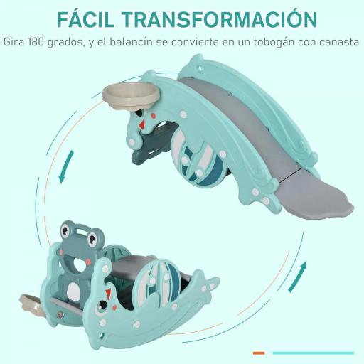  3 en 1 Caballo Balancín para Niños con Tobogán Aro de Baloncesto Set de Juegos Multifuncional con Superficies Suaves 18-36 Meses con Forma de Rana Delfín 72x34x47 cm Verde [3]