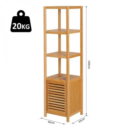 Estantería de Baño de Bambú Estantería de Almacenaje para Baño con 1 Puerta y 4 Estantes para Cocina Salón Dormitorio 33x36,5x140 cm Natural [1]
