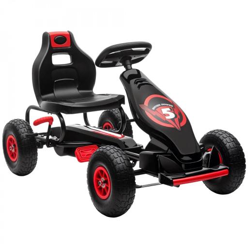 Go Kart a Pedales Infantil con Asiento Ajustable Neumáticos Inflables Amortiguador y Freno de Mano 121x58x61 cm Rojo [9]
