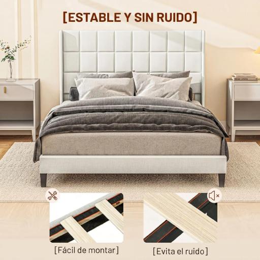 Cama 135x190 cm con Almacenaje Inferior Tapizada y Cabecero Acolchado con Orejas Beige [5]
