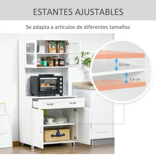 Mueble Aparador auxiliar de Cocina Alacena Armario de Comedor con Estantes Interiores Ajustables y Cajón 80x48x170 cm Blanco [5]