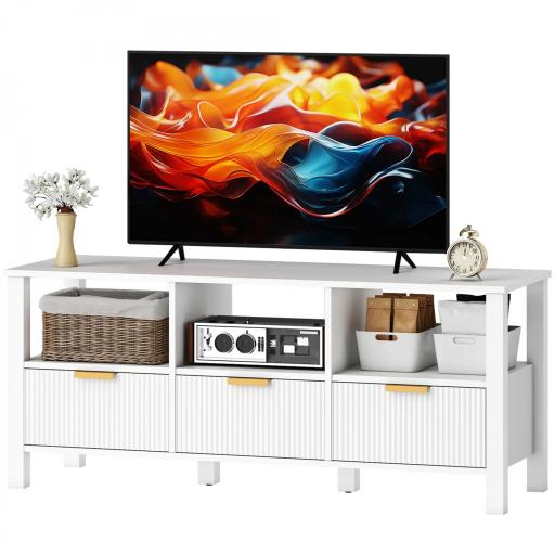 Mueble de TV Moderno con 3 Cajones y 3 Estantes Abiertos para Televisión 43-55 Pulgadas 120x39,5x50 cm Blanco [8]