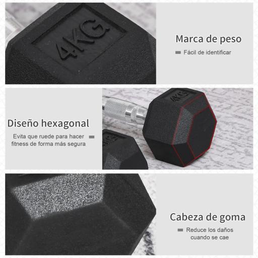 Juego de Mancuernas de 2x4 kg con Barra de Conexión Metálica y Cabeza Hexagonal para Entrenamiento en Casa Negro y Plata [2]