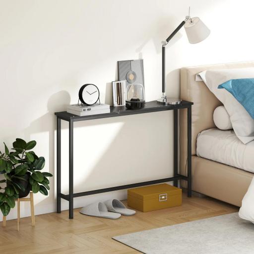 Consola Recibidor Estrecha con Superficie con Efecto Mármol y Marco de Metal 100x20x66 cm Negro [6]