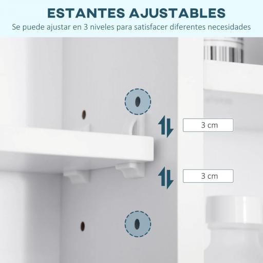 Armario de Baño de Pared con Espejo Puerta Estantes Abiertos 100x15x70 cm Blanco [5]
